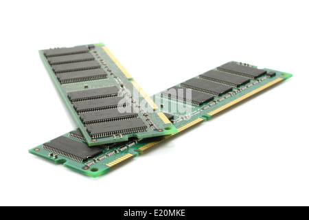 Computer-Speicher-Module auf einem weißen Hintergrund Stockfoto