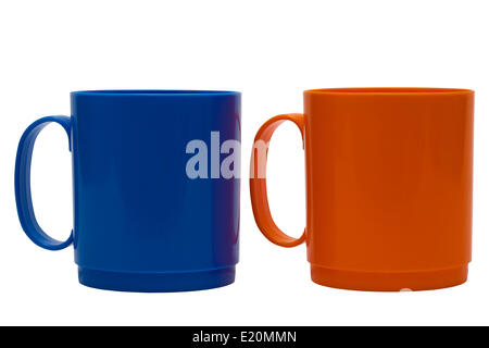 Blau und orange Becher Stockfoto