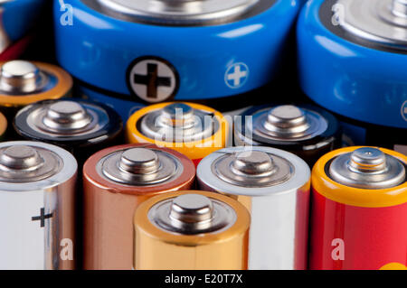 Akkumulatoren und Batterien hautnah. Stockfoto