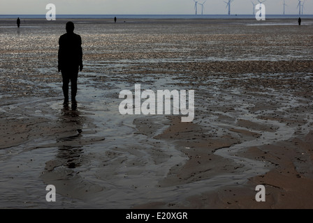 Ein weiterer Ort, Kunstinstallation, Anthony Gormley Statuen auf Crosby Strand Stockfoto