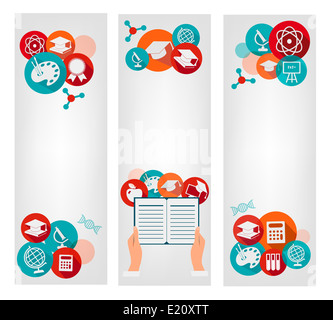 Reihe von Bannern, Bildung mit Symbolen. Vektor Stockfoto
