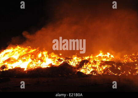 Bucht von Haifa, Israel. 12. Juni 2014. am 12. Juni 2014, israelische Feuerwehrleute kämpften ein Feuer, das in der Nähe von Haifa-Öl-Raffinerie in Haifa Bay, Israel Credit ausbrach: PhotoStock-Israel Alamy Live News Stockfoto