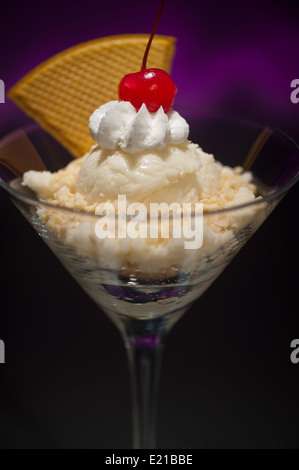 Schwarzwaelder Kirsch-Eis in einem Martiniglas mit mit Waffel-Dekoration Stockfoto