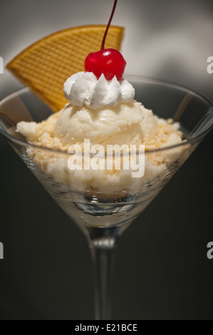 Schwarzwaelder Kirsch-Eis in einem Martiniglas mit mit Waffel-Dekoration Stockfoto