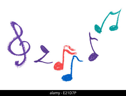 Bunte Musik-Notation, die Zeichnung auf weiß Stockfoto