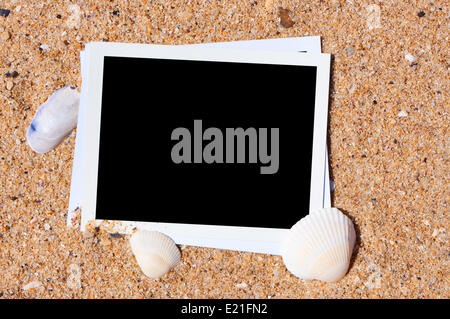 Leere Foto Hintergrund Strand Sand. Stockfoto