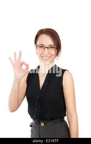 Business-Frau zeigt okay Stockfoto