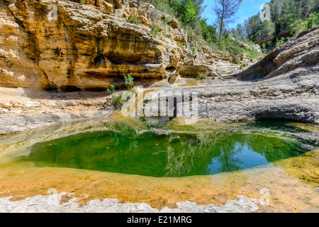Los Charcos Fluss und Wasserfall in der Nähe von Ontinyent Valencia Provinz, Spanien Stockfoto