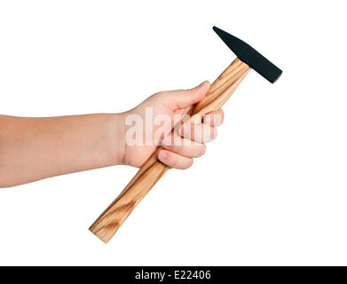 Hammer in der hand isolierten auf weißen Hintergrund. Stockfoto