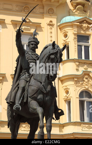 Statue von General Josip Jelacic (1801-1959) auf Ban Jelacic Platz in Zagreb, Kroatien. Stockfoto