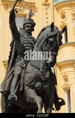 Statue von General Josip Jelacic (1801-1959) auf Ban Jelacic Platz in Zagreb, Kroatien. Stockfoto