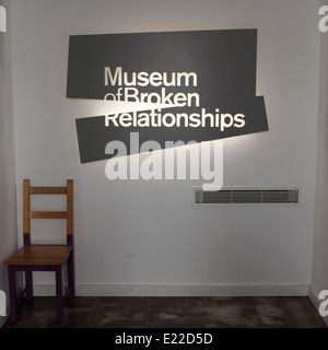 Ein Zeichen, das Museum der gebrochen Beziehungen in Zagreb, Kroatien. Stockfoto