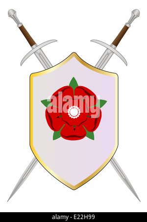 Ein Schwert und werde mit dem Emblem der Lancastrian rote rose Stockfoto