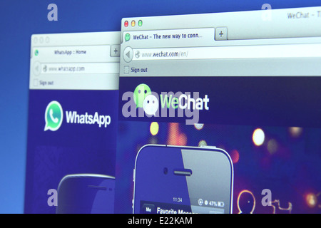 Foto von WhatsApp und WeChat auf einem Bildschirm. Sie sind berühmte instant Messaging-Anwendung für smartphones Stockfoto