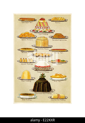 Mrs Beetons Puddings Cookery Buch illustriert große Vielfalt der englischen viktorianischen Puddings Farbe Lithographie 1890 1900 Stockfoto