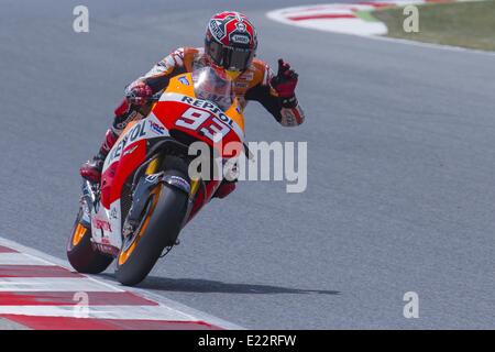 Bacelona, Spanien. 13. Juni 2014. BARCELONA Spanien -13 Jun: Marc Márquez in der Moto GP frei Praxis feierte in der Barcelona-Catalunya Rennstrecke am 13. Juni 2014 Foto: Mikel Trigueros/Urbanandsport/Nurphoto Credit: Mikel Trigueros/NurPhoto/ZUMAPRESS.com/Alamy Live News Stockfoto