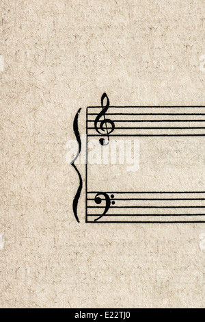 Fragment des antiken Papierbogen für Musiknoten. Grunge Hintergrund Stockfoto