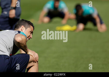 Campinas, Brasilien. 13. Juni 2014. CRISTIANO RONALDO, Portugals Stürmer blickt auf während einer Trainingseinheit in Campinas. © Bruno Colaco/ZUMA Wire/ZUMAPRESS.com/Alamy Live-Nachrichten Stockfoto