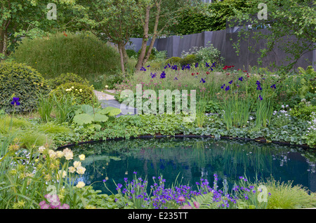 Die Grube Krater Teich und Pflanzen in "Niemandsland: ABF The Soldiers' Charity Garten" anlässlich der Hundertjahrfeier von Weltkrieg einer Stockfoto