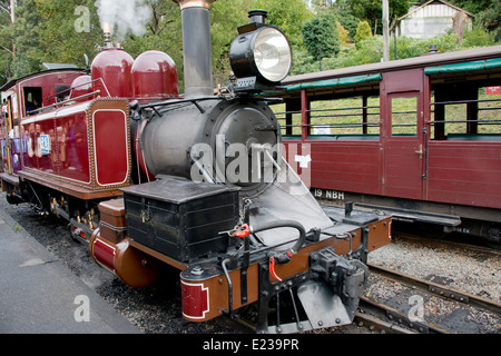 Australien, Melbourne, Victoria, Dandenong Ranges. Puffing Billy, Vintage historische Dampfeisenbahn, etwa Anfang des 20. Jahrhunderts. Stockfoto