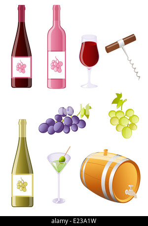 Wein und Trauben-Icon-set Stockfoto