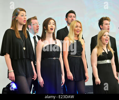 Aberystwyth, Wales, UK. 14. Juni 2014.  Sgarmes führen zu MidMad, das jährliche Mittsommerfest im Aberystwyth Arts Centre, Aberystwyth - 14. Juni 2014 - Bildnachweis: John Gilbey/Alamy Live News Stockfoto