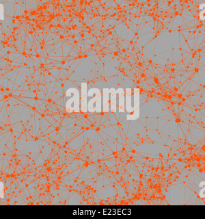 Orange Punkte auf grau verbunden. Zusammenfassung Hintergrund Stockfoto