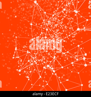 Weiße Punkte auf Orange verbunden. Zusammenfassung Hintergrund. Weiß auf orange Stockfoto