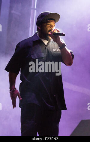 Manchester, Tennessee, USA. 13. Juni 2014. Rapper ICE CUBE tritt bei den 2014 Bonnaroo Music and Arts Festival in Manchester, Tennessee © Daniel DeSlover/ZUMAPRESS.com/Alamy Live-Nachrichten Stockfoto