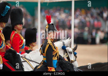 Horse Guards Parade, London UK. 14. Juni 2014. Mitglied der königlichen Familie auf dem Pferderücken an die Queen Geburtstag Parade Trooping die Farbe. Bildnachweis: Malcolm Park Leitartikel/Alamy Live-Nachrichten Stockfoto