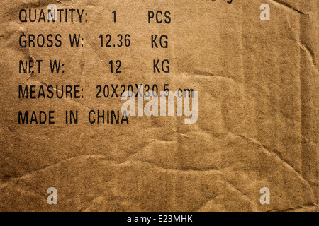 "Made in China" auf einem Karton Verpackung gedruckt Stockfoto