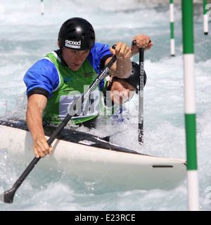 ICF Canoe Slalom World Cup 2014 1 8. Juni 2014. Halbfinale Lee Valley White Water Centre, London, UK Stockfoto