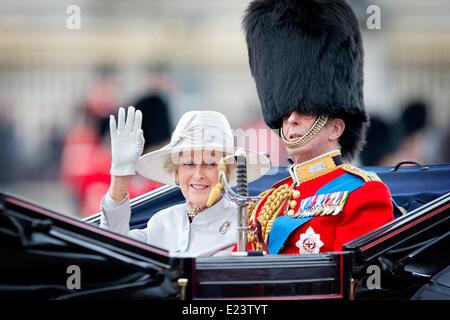 Edward und Katharine, Herzog und Herzogin von Kent im Vereinigten Königreich besuchen die Queen Geburtstag Parade Trooping die Farbe in London, Vereinigtes Königreich, 14. Juni 2014. Die königliche Uhr fliegen Vergangenheit nach der Parade auf dem Balkon des Buckingham Palace. Foto: Patrick van Katwijk - NO WIRE SERVICE Stockfoto