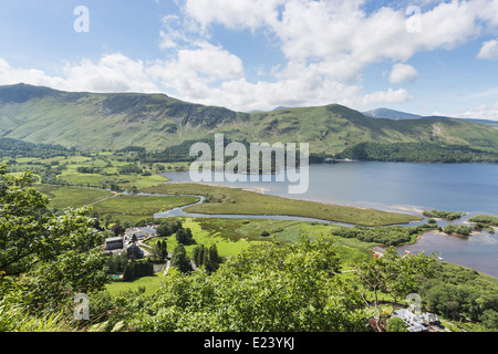 Panoramablick über Derwentwater, Borrowdale, von der Straße auf die watendlath, Lake District, UK, Blick Richtung Cat Glocken. Stockfoto