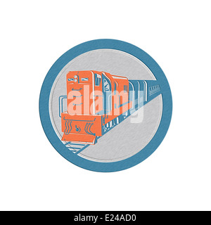 Illustration einer Diesel-Zug von vorne eingestellt im inneren Kreis auf isolierten weißen Hintergrund getan im retro-Stil angezeigt. Stockfoto