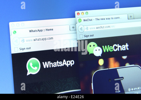 Foto von WhatsApp und WeChat auf einem Bildschirm. Sie sind berühmte instant Messaging-Anwendung für smartphones Stockfoto