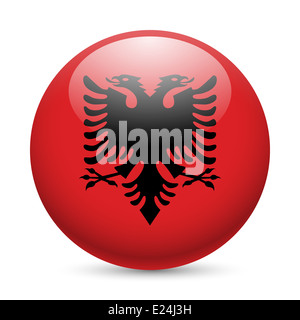 Flagge von Albanien als runde glänzende Symbol. Schaltfläche mit albanischen Flagge Stockfoto
