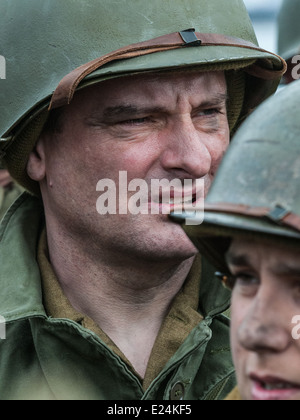 Eine Nachstellung oder Reenactment, Gruppe, spezialisiert in amerikanischen GIS-der 2. Weltkrieg aus d-Day, Juni 1944 bis Kriegsende Stockfoto