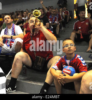 Brno, Tschechische Republik. 14. Juni 2014. Tschechischen Fans im Bild während der Handball-WM-Quali Spiel Tschechien Vs Serbia in Brno, Tschechische Republik am 14. Juni 2014. Bildnachweis: CTK/Alamy Live-Nachrichten Stockfoto