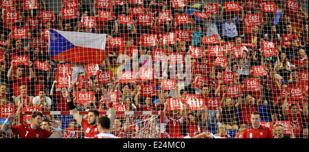 Brno, Tschechische Republik. 14. Juni 2014. Tschechischen Fans im Bild während der Handball-WM-Quali Spiel Tschechien Vs Serbia in Brno, Tschechische Republik am 14. Juni 2014. Bildnachweis: CTK/Alamy Live-Nachrichten Stockfoto