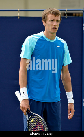 Andrey Kuznetsov (Russland) spielen in Eastbourne, 2014 Stockfoto