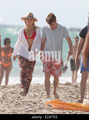 Englische Schauspielerin Emma Rigby Dreharbeiten Szenen für den neuen Film "Plastik" auf Miami Beach mit: Emma Rigby Where: Miami, Florida, USA bei: 16. Januar 2013 Stockfoto