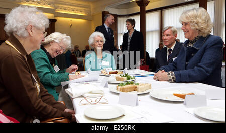 Die Herzogin von Cornwall spricht mit Frauen, die als Code Breakers in Bletchley Park während des zweiten Weltkrieges im The Mansion House in Bletchley Park Featuring diente: Camilla, Herzogin von Cornwall wo: Milton Keynes, Großbritannien: 20. Februar 2013 Stockfoto