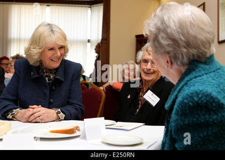 Die Herzogin von Cornwall spricht mit Frauen, die als Code Breakers in Bletchley Park während des zweiten Weltkrieges im The Mansion House in Bletchley Park Featuring diente: Camilla, Herzogin von Cornwall wo: Milton Keynes, Großbritannien: 20. Februar 2013 Stockfoto