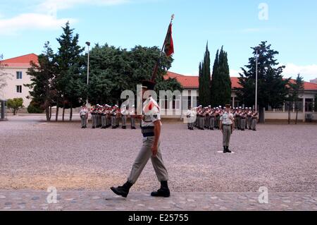 Camp Raffalli, Heimat des 2e REP, ein airborne Regiment von Franzose-Fremdenlegion. Camp Raffalli das 2e rep ist in der Nähe die Corsica Calvi, stationiert. Benannt nach Major Rémy Raffalli, 2e BEP wurde erweitert, um eine vollständige Regiment und wurde das 2. ausländische Fallschirm-Regiment umbenannt.  Wo: Calvi, Korsika, Frankreich bei: 12. April 2013 Stockfoto