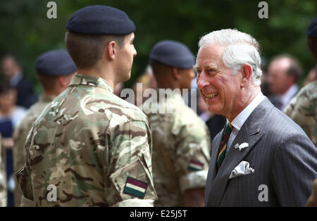 Prinz Charles, Prinz von Wales präsentiert Betrieb Medaillen an die Soldaten der Royal Dragoon Guards im Clarence House am 27. Juni 2013 in London, England. Königliche Rota Photo by Tim P. Whitby - Ian Jones Fotografie mit geliefert: Prinz Charles, Prince Of Wales wo: London, Vereinigtes Königreich bei: 27. Juni 2013 Stockfoto