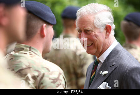 Prinz Charles, Prinz von Wales präsentiert Betrieb Medaillen an die Soldaten der Royal Dragoon Guards im Clarence House am 27. Juni 2013 in London, England. Königliche Rota Photo by Tim P. Whitby - Ian Jones Fotografie mit geliefert: Prinz Charles, Prince Of Wales wo: London, Vereinigtes Königreich bei: 27. Juni 2013 Stockfoto