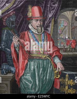 Maurice von Nassau, Prinz von Oranien (1567-1625). Den niederländische Aufstand gegen Spanien organisiert. Kupferstich von G. Jacoboson Delff. Stockfoto