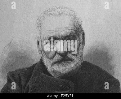 Victor Hugo (1802-1885). Französischer Dichter, Schriftsteller und Dramatiker der romantischen Bewegung. Kupferstich, 19. Jahrhundert. Stockfoto