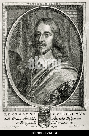 Erzherzog Leopold Wilhelm von Österreich (1614-1662). Österreichische militärische Befehlshaber. Porträt. Gravur. Stockfoto